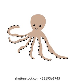 Octopus Character sea animal on deep background. Wild life illustration. Underwear world. Vector illustration.