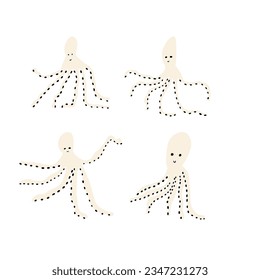 Octopus Character sea animal on deep background. Wild life illustration. Underwear world. Vector illustration.
