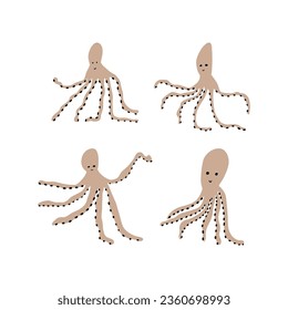 Octopus Character sea animal on deep background. Wild life illustration. Underwear world. Vector illustration.