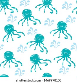  octopus characters. Vector seamless pattern. Sea life