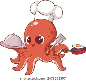 Octopus chef character vector illustration