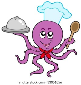 Octopus chef on white background - vector illustration.