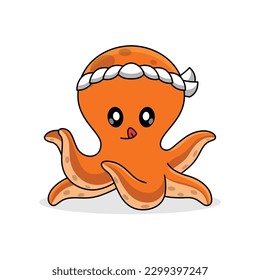 Octopus Chef Wearing Japanese Headband High Quality Cartoon Mascot Character
