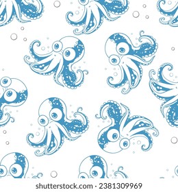 Octopus for children. Pattern. Underwater world. Vector isolated illustrations for children's design, packaging.