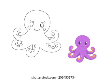 Página de coloreado de niños de Octopus con ejemplo de ilustración vectorial
