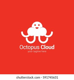 Octopus Cloud Logo Design Vector.