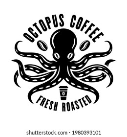 Octopus coffee vector logo concept in vintage black and white style isolated on white background