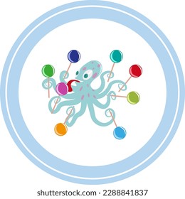 octopus with colored lollipops. Vector graphics