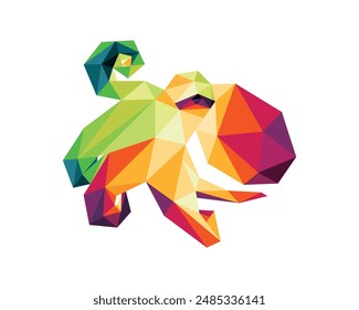 Octopus Colorful Abstract Polygon Vector. Colorful Low Poly Illustration of Octopus Fish. Octopus Abstract Logo vector