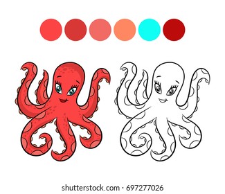 Octopus. Coloring book design for kids and children. Vector illustration Isolated on white background.