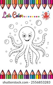 Octopus Coloring Page for Kids Fun Marine Animal Outline for Creative Activities