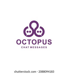 Octopus combination with chat message icon in background white ,template vector logo design editable