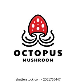 Combinación de pulpo con hongos en blanco de fondo,diseño de logotipo vectorial a medida que se edita
