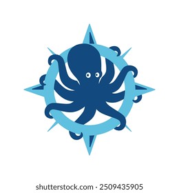 the Octopus with compas illustration mascot logo