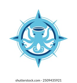 the Octopus with compas illustration mascot logo