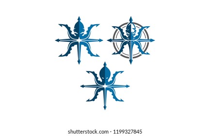 octopus compass logo icon vector