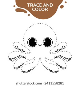 octopus complete the picture dashed line drawing activity cute outline illustration suitable for coloring books page for children black and white educational preschool activity sheet vector isolated