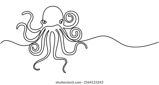 octopus continuous line art drawing style. Minimalist black octopus seafood outline. editable active stroke vector, octopus sketch, drawing by one continuous line, on abstract background vector pro. 