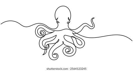 octopus continuous line art drawing style. Minimalist black octopus seafood outline. editable active stroke vector, octopus sketch, drawing by one continuous line, on abstract background vector pro. 