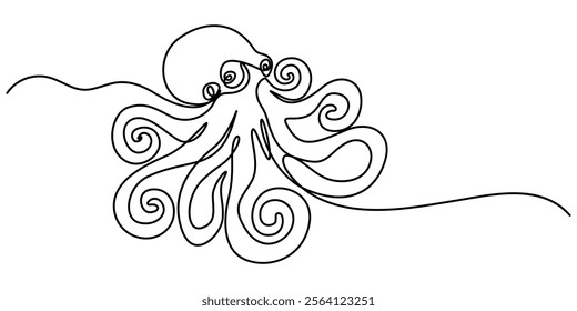 octopus continuous line art drawing style. Minimalist black octopus seafood outline. editable active stroke vector, octopus sketch, drawing by one continuous line, on abstract background vector pro. 