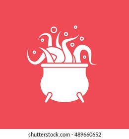Octopus Cooked Halloween Concept Flat Icon On Red Background