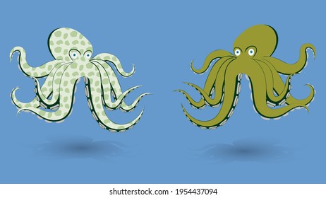 Octopus couple. Oceanic cartoon isolated figurine. EPS10 vector.