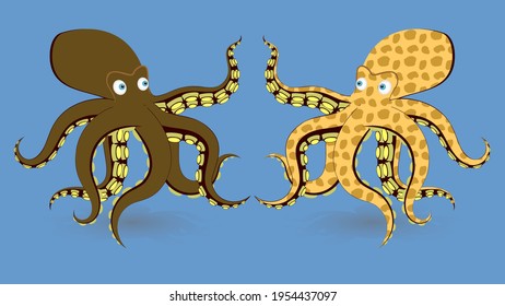 Octopus couple. Oceanic cartoon isolated figurine. EPS10 vector.