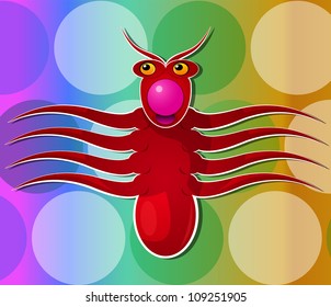 Octopus Creature, Eight Tentacled Monster, Red, with Pink Nose, vector illustration