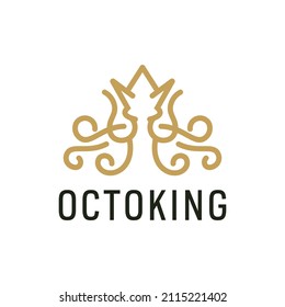 Octopus Crown King Line Art Style Logo Icon Design Idea