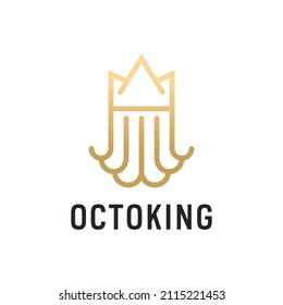 Octopus Crown King Line Art Style Logo Icon Design Idea