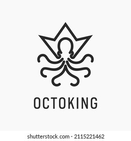 Octopus Crown King Line Art Style Logo Icon Design Idea