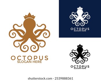 Octopus with crown logo vector template. Octopus logo Design vector illustration