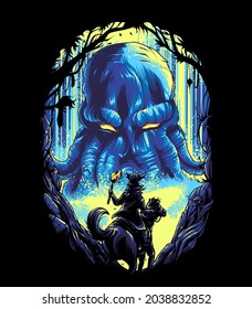 Octopus or Cthulhu monster Illustration. Suitable for t-shirt or merchandise products