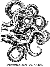 Octopus or Cthulhu squid monster tentacles vintage woodcut design