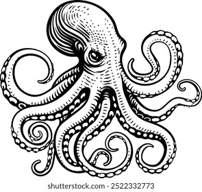 Um polvo ou estilo de tatuagem cthulhu xilogravura kraken mascote conceito lula

