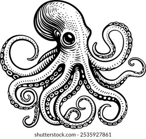 An octopus or cthulhu tattoo style woodcut kraken mascot squid concept

