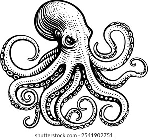 An octopus or cthulhu tattoo style woodcut kraken mascot squid concept