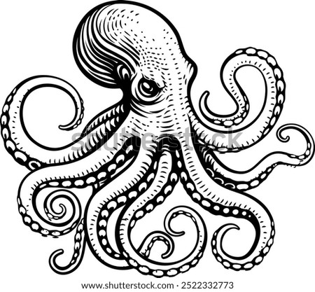 An octopus or cthulhu tattoo style woodcut kraken mascot squid concept

