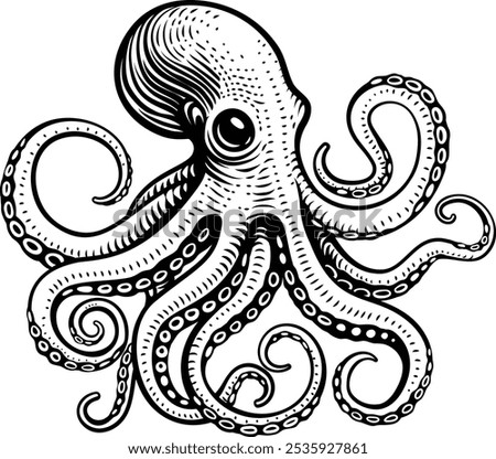 An octopus or cthulhu tattoo style woodcut kraken mascot squid concept

