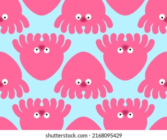 Octopus cute cartoon pattern seamless. Little poulpe background. Baby fabric texture
