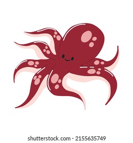 Octopus. Cute hand drawn octopus squid character. Children's marine oceanic fish. Vector illustration on a white background.