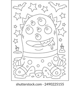 octopus cute monster coloring book page for kids or grown adults coloring book mindful relaxation activity