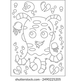 octopus cute monster coloring book page for kids or grown adults coloring book mindful relaxation activity