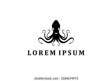 Octopus Cuttlefish Squid Tentacles Logo with simple minimalist line art monoline style