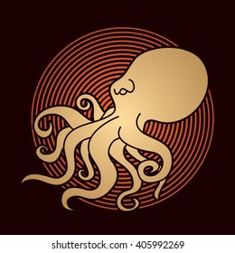 Octopus designed on line circle background graphic vector.