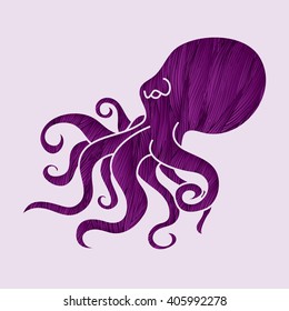 Octopus designed using purple grunge brush graphic vector.