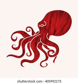 Octopus designed using red grunge brush graphic vector.