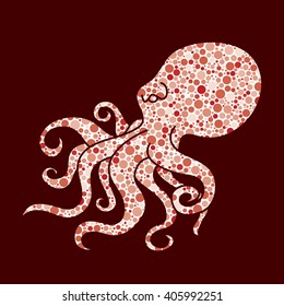 Octopus designed using red halftone pattern graphic vector.