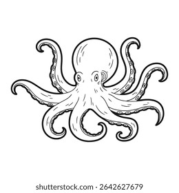 Octopus with detailed tentacles in hand-drawn marine style – Vector Illustration