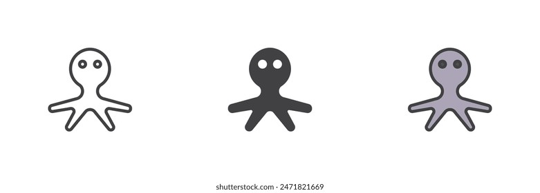 Octopus different style icon set. Line, glyph and filled outline colorful version, outline and filled vector sign. Symbol, logo illustration. Vector graphics